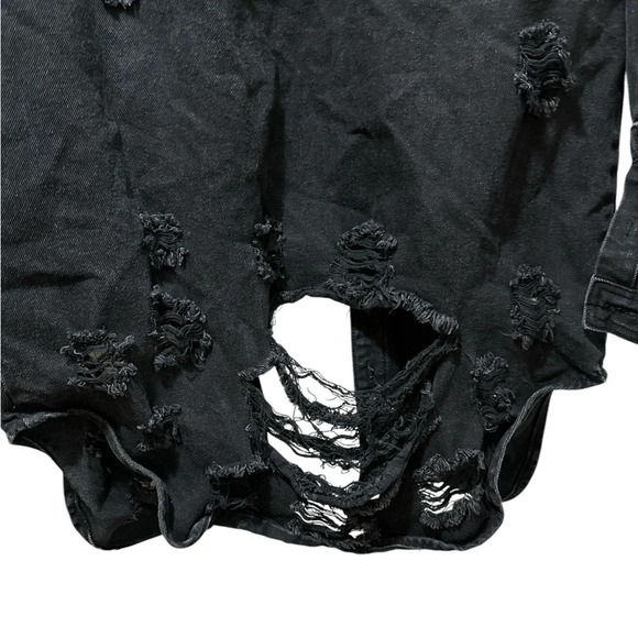 American Bazi Ladies Black Distressed Denim Jacket - Picture 10 of 11
